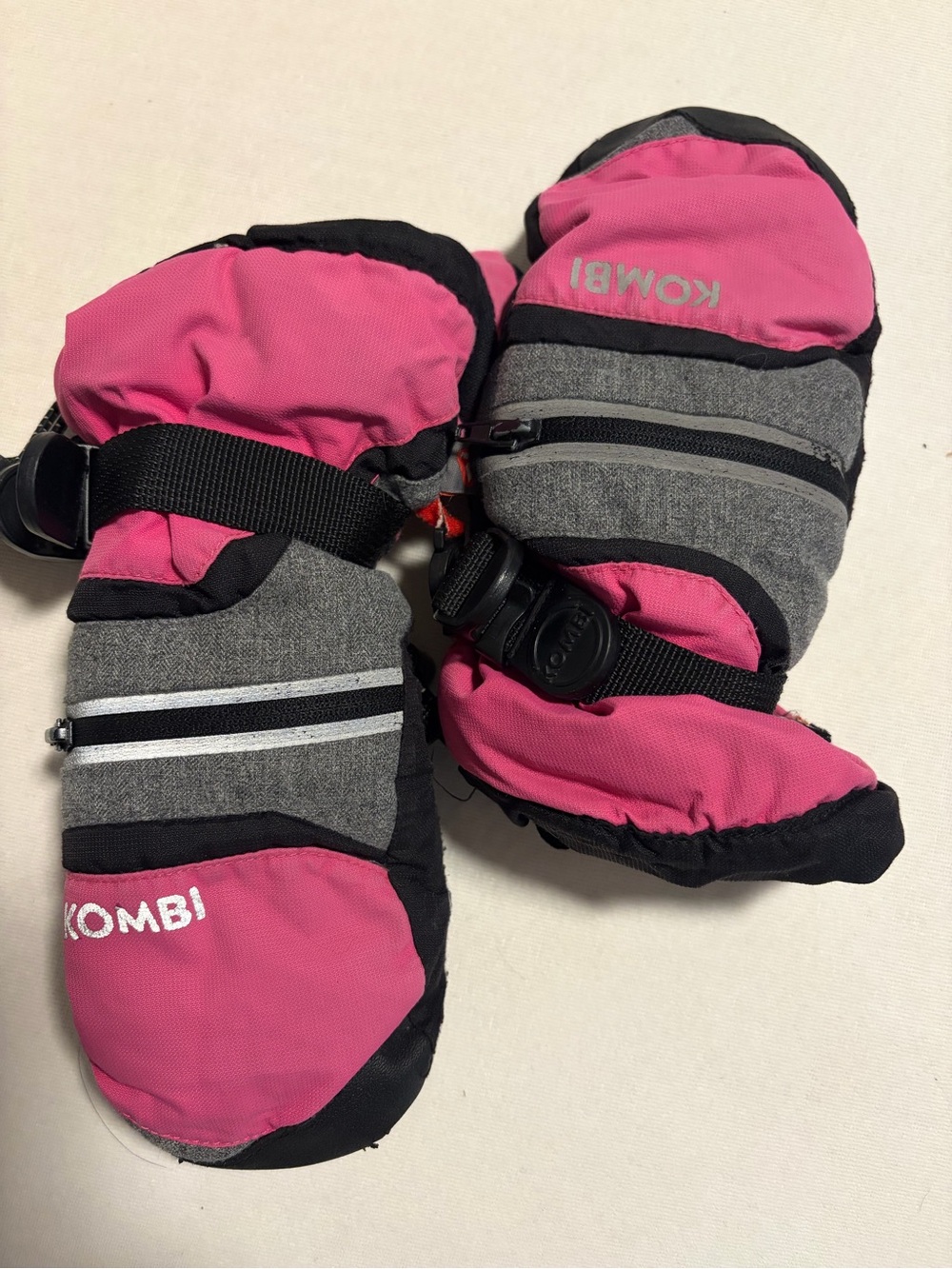 Kombi Kids Insulated Mittens — Pink & Gray